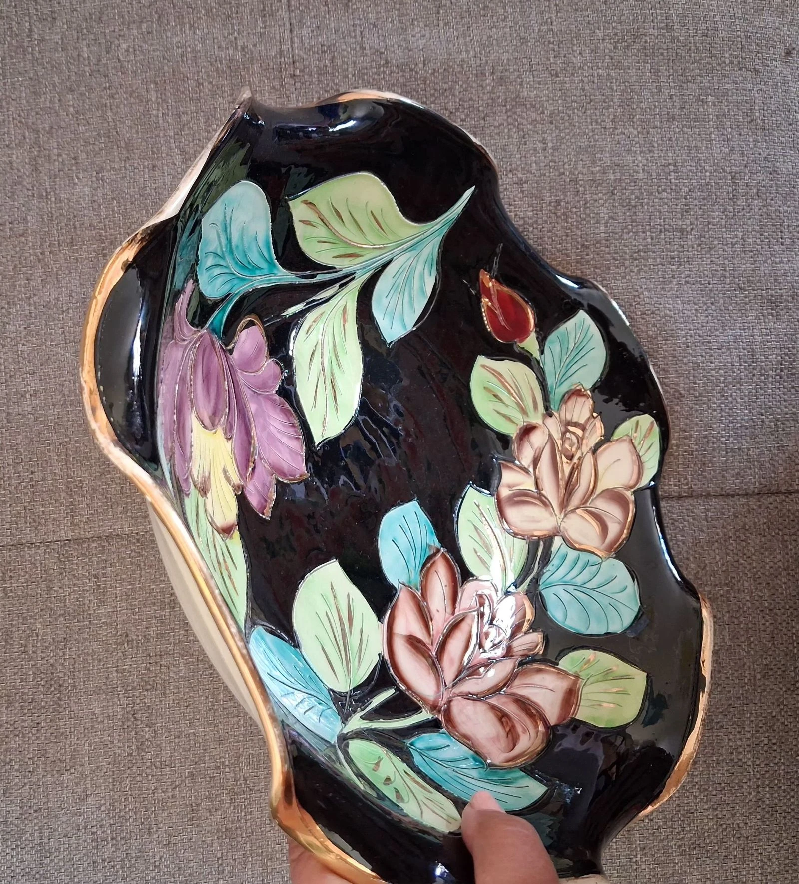 ​✨ Plat / Coupe Vallauris Vintage Années 50/60 – Céramique Décor Floral & Or Fine – photo 3